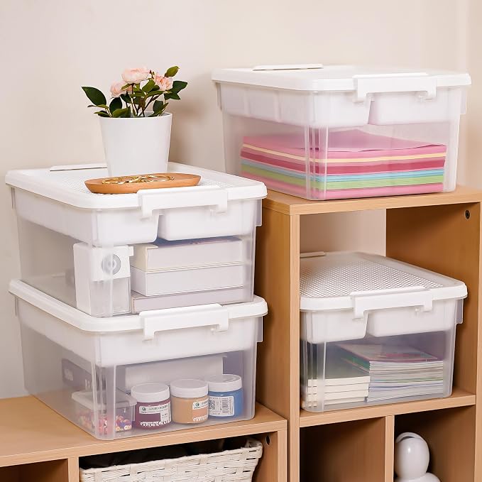 Citylife 17QT 4-Pack Plastic Craft Storage Box Buildable Lid Removable Tray | - Image 9