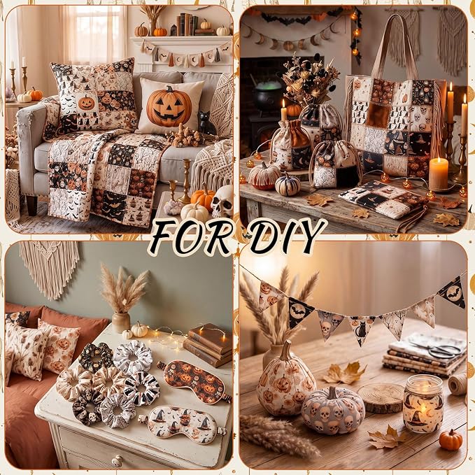HunnmingRe 20 Pcs 10''x10'' Boho Halloween Quilting Fabric Square Spooky Ghost - Image 6