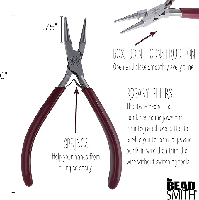 The Beadsmith Rosary Pliers – Casual Comfort Series - 6 inches (152mm) - Polished Steel Head, Comfort Grip Handle & Double-leaf Spring, European Design & Quality, Tool for Jewelry Making