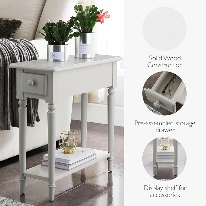 Leick Home Coastal End Table, Solid Wood, 1 Drawer, Bottom Display Shelf - Image 5