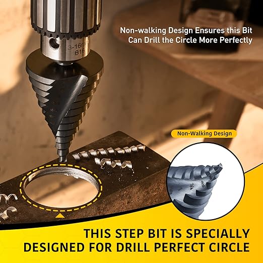 12 Sizes Step Drill Bit, 1/4 to 2-3/8 inch Black High Speed Steel Drill Cone Bits for Sheet Metal Hole Drilling Cutting, Sprial Unibit Extra Large 2-3/8 inch