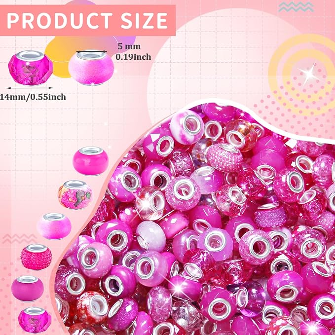 150Pcs Large Hole Beads Spacer Beads Rose Red Assorted European Craft Big Beads - Image 2