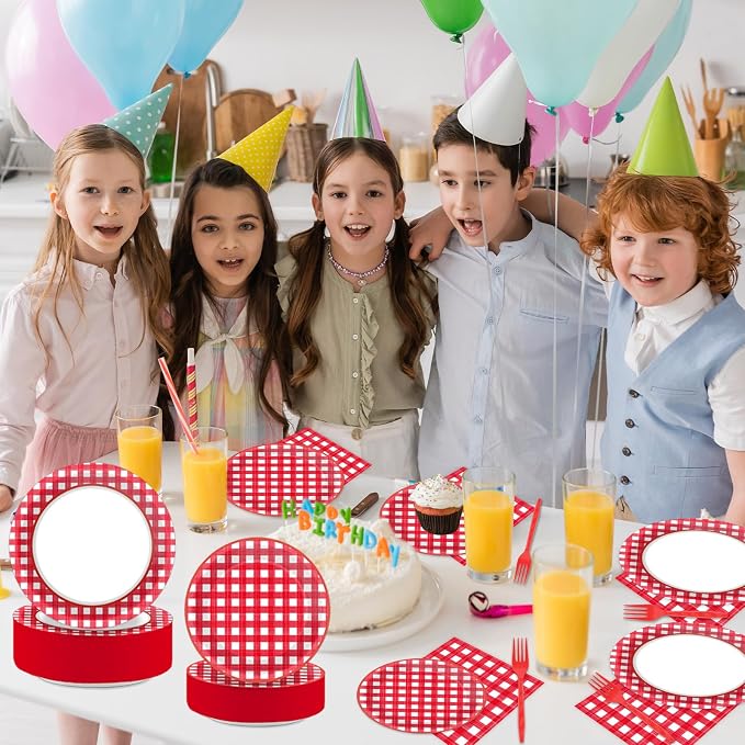 Naozinebi 200pcs Red and White Plates Napkins Checkered Plaid Paper Tableware - Image 7