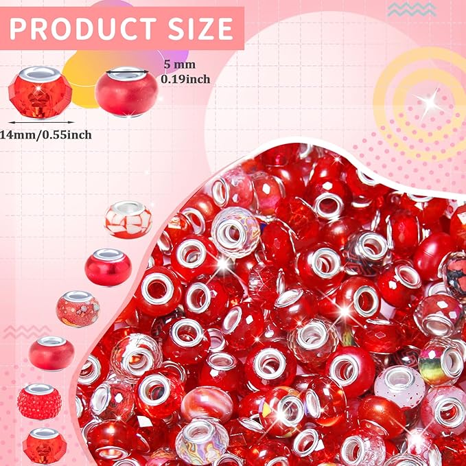 60Pcs Large Hole Beads Spacer Beads Red Assorted European Craft Big Beads Large - Image 2