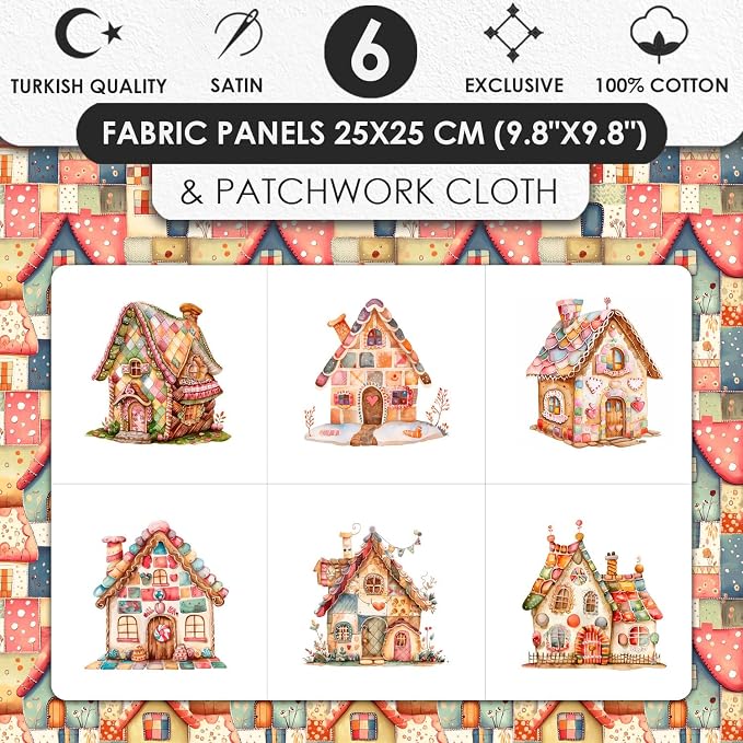 Patchwork Fairy Cottage Cotton Fabric Panel – 6 Designs + Bonus Sheet 29.5×19.6 - Image 3