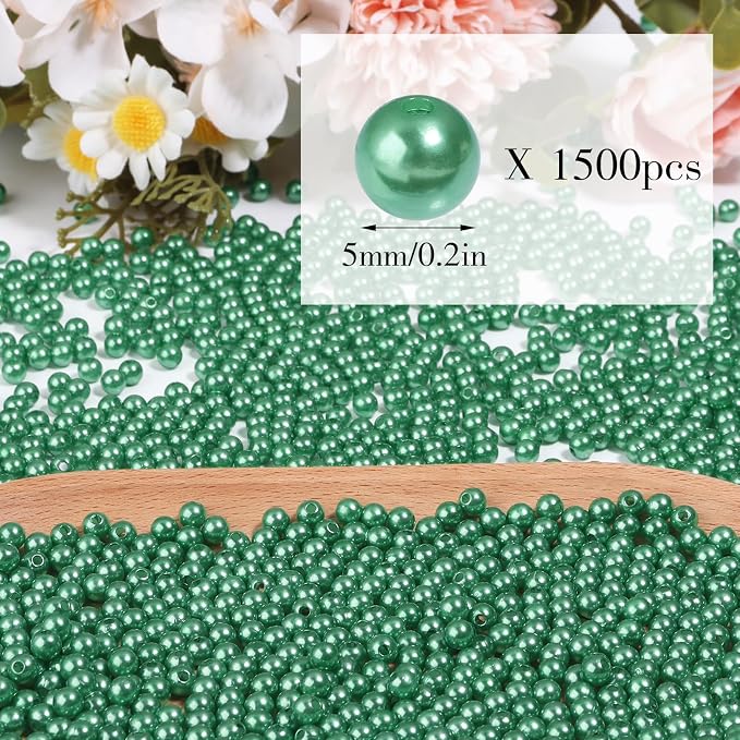 1500pcs Christmas Green 5mm Pearl Beads - Image 2
