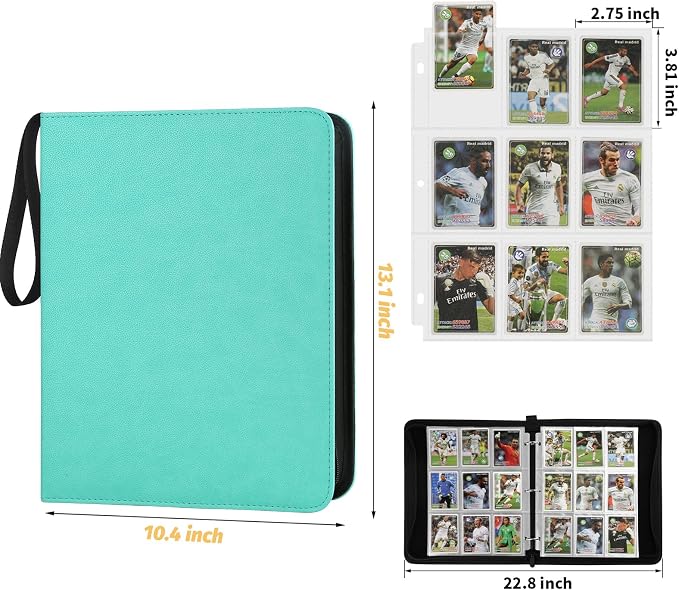 GERMUN 3 Ring 9 Pocket Zipper Card Binder, 720 Double Sided Standard PU Trading - Image 2