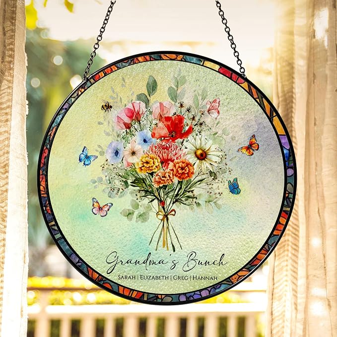 Custom Family Birth Flowers Glass Sun Catcher, Custom Mom's Grandma's Garden by Noni