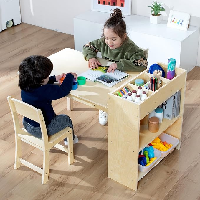 bbgroundgrm Kids Art Table and Chair Set, Birch Wooden Activity Craft Table - Image 6