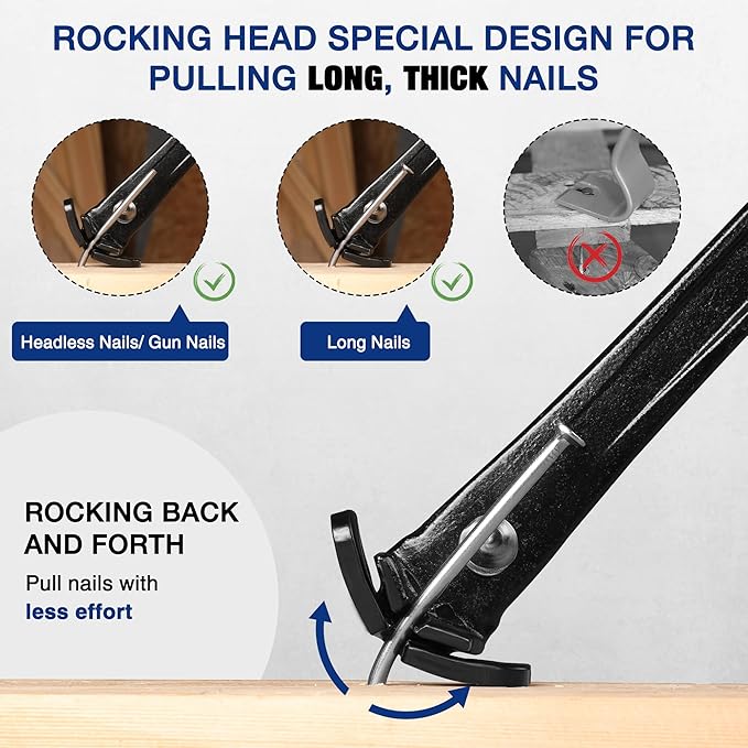 WORKPRO 13" Nail Puller, Cats Paw Pry Bar, Nail Remover Tool with Cats Paw and Rocking Nail Puller, Crowbar for Home Remodeling, Professional Carpentry, Woodworking Projects