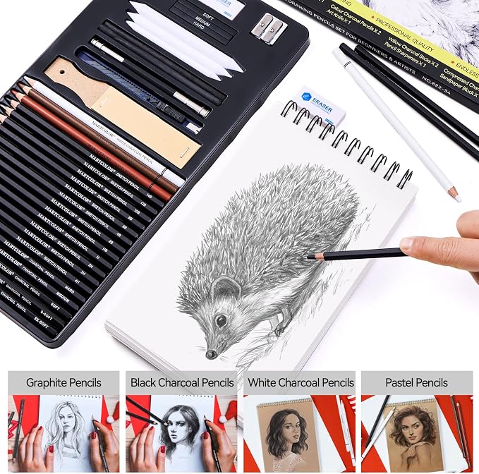 MARTCOLOR Drawing Sketching Pencils Set, 34 Pieces Pro Art Pencil Kit - Image 5