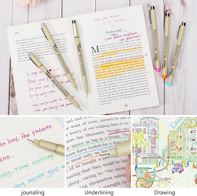 Muchcute 05 Micro Fineliner Drawing Art Pens: 12 Colors 0.45mm Extra Fine Point - Image 6