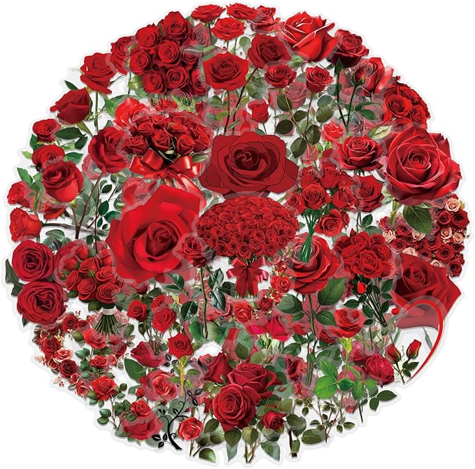 60 Pcs Red Rose PET Transparent Sticker | Self-Adhesive Scrapbooking Stickers - Image 2