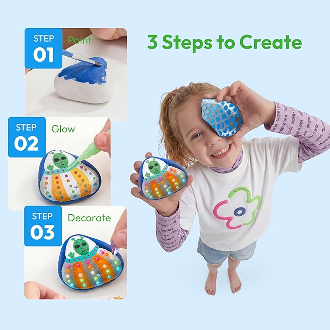 Rock Painting Kit- Glow in The Dark Rock Kit, Arts and Crafts - Image 3
