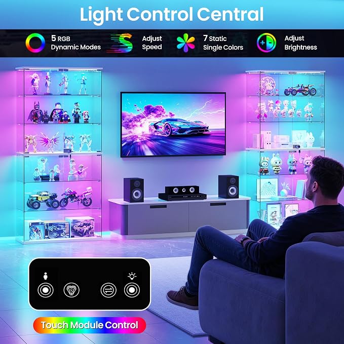 Dystler 6-Tier Glass Display Cabinet, RGB LED Lights - Image 3