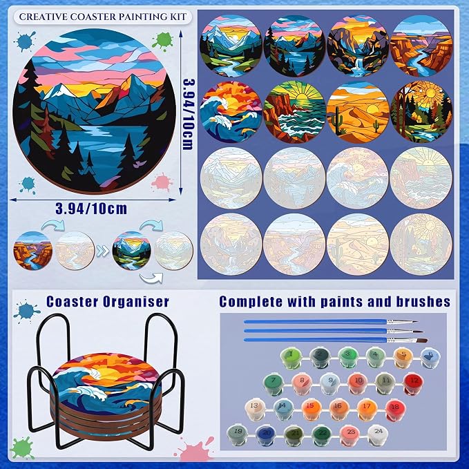 Reallnaive 8 Pcs Mountain Paint by Numbers Coasters Kit - Image 4