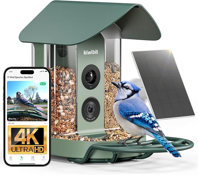 Kiwibit Smart Bird Feeder with Camera Solar Powered, 4K Video Live Stream by Kiwibit
