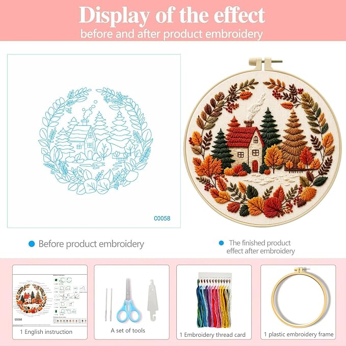 Zhenqing Autumn Cottage Squirrel Embroidery Kit - Image 4