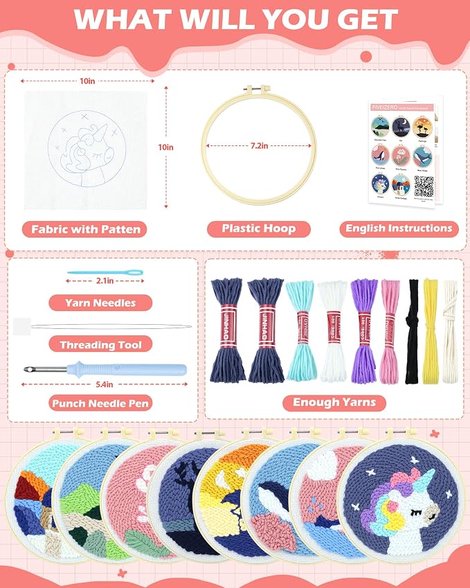 FIVEIZERO DIY Punch Needle Kit for Beginners, Unicorn Punch Embroidery Kit - Image 2