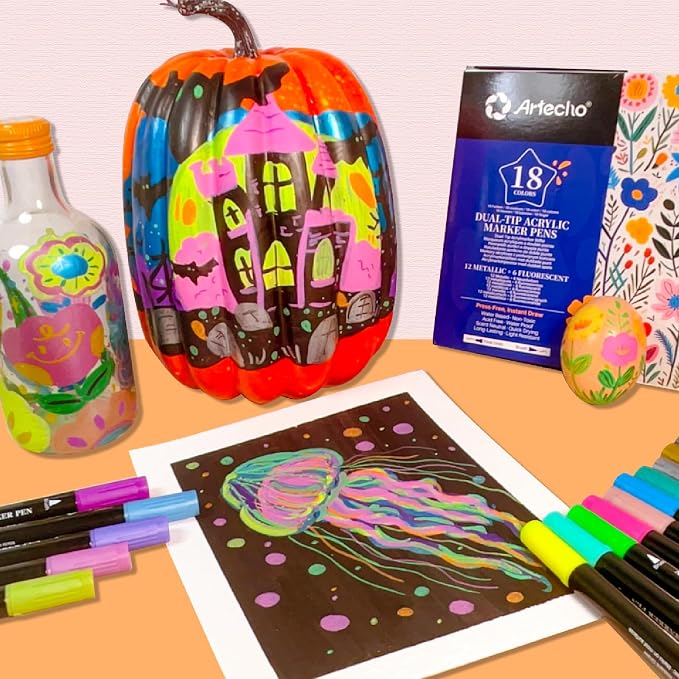 Artecho Acrylic Paint Markers 18 Colors include 12 Metallic + 6 Fluorescent - Image 5