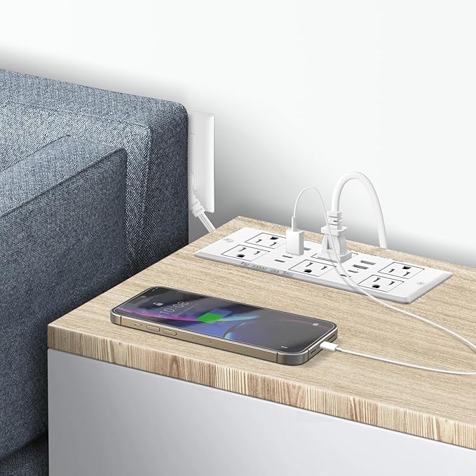 Recessed Power Strip with PD 30W Fast Charging, Conference Desk Flush Mount Outlets Plug in 6 Outlets & 8 USB Ports,3FT Cord Furniture Drawer Outlet White