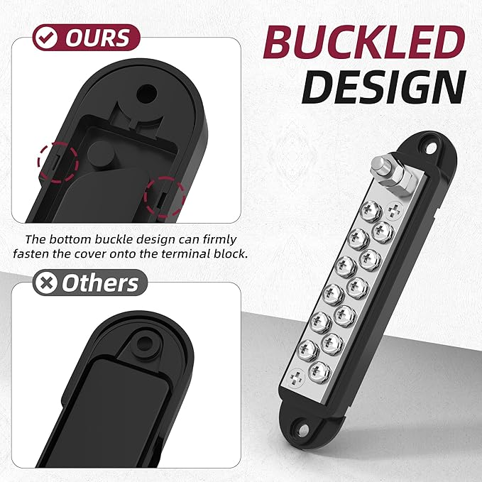 Marine Bus Bar 12V 150A Power Distribution Block 1/4" Stud & 12 x #8 Terminal Screws 12 Volt DC Ground Battery Bus Bar for Boat Automotive Solar Wiring