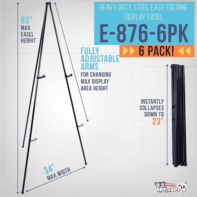 U.S. Art Supply 63" High Heavy Duty Steel Easy Folding Display Easel - Image 2