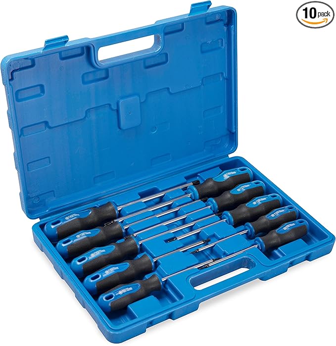 ROTATION Torx Screwdrivers Set 10-Piece, Magnetic Black Finished Tip with Center Hole, Professional Cushion Grip Screwdriver Set with High Torque
