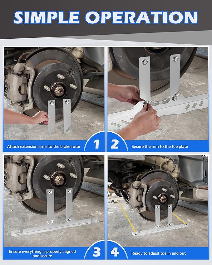 Upgraded Wheel Alignment Tool Kit, Toe Alignment Tool Plates with Extension Arms, Heavy Duty Front End Alignment Tool for Cars, Fast Precise DIY Toe Alignment at Home, Fits Lower Calipers, Silver