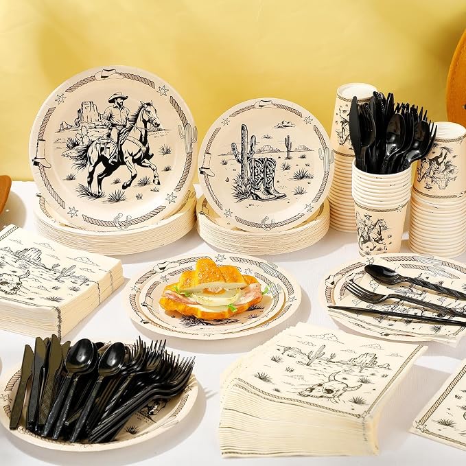 Pickmesh 400 Pcs Western Cowboy Party Plates and Napkin Decoration Wild West - Image 6
