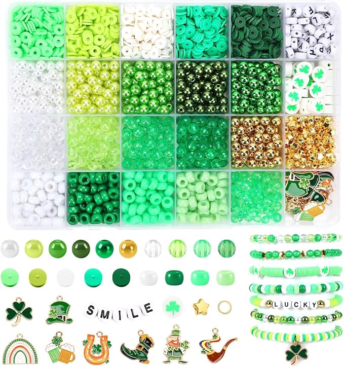 UPINS St Patricks Day Bracelet Kit Shamrock Green Beads by UPINS