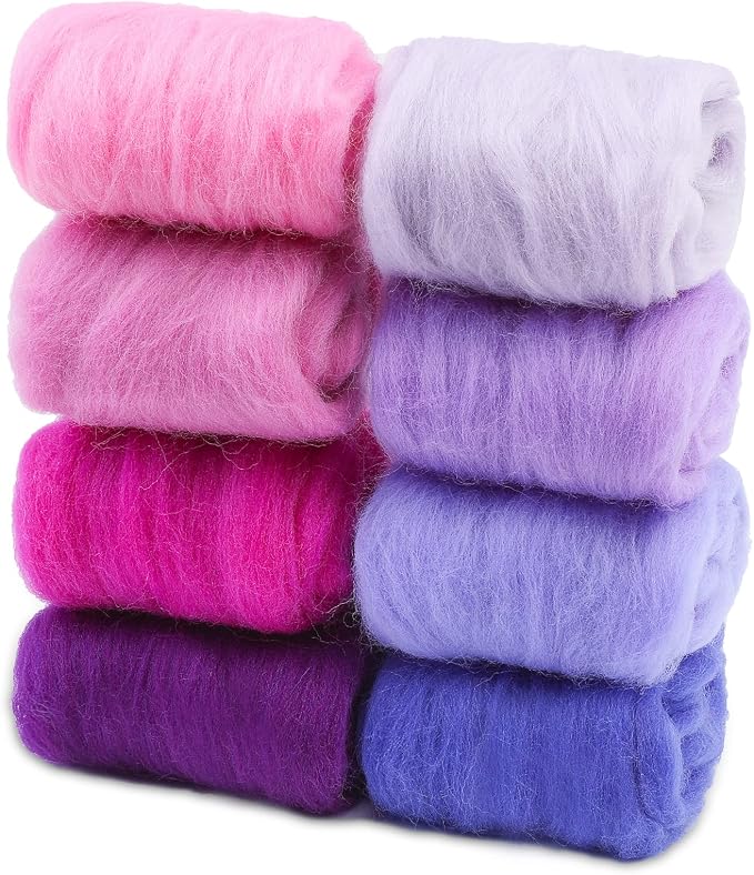 Wonvoc Needle Felting Wool 80 g, 8 Colors Nature Wool Roving, Wool Roving by wonvoc