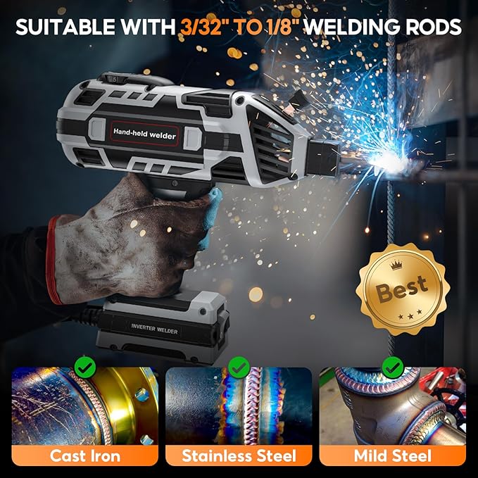 Portable Handheld Welding Machine - 110V IGBT Inverter Handheld Welder, 20-120A Portable ARC Welder, Hot Start & Anti-Stick for 3/32"-1/8" Welding Rods, Father's Day Gift for Men(Grey)