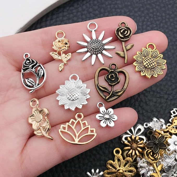 WOCRAFT 100pcs Flowers Charms for Jewelry Making Assorted Jewelry Bangle - Image 4