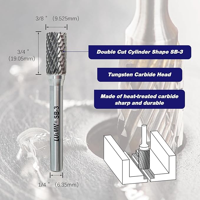 SB-3 Tungsten Carbide Burr Cylinder Shape Double Cut Rotary Burrs File, 1pc