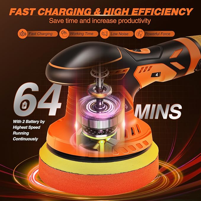 Saker Cordless Buffer Polisher, 6 Inch Fast Charging Portable Car Polishing Kit with 12V 2000mAh Battery, Polisher for Car Detailing Polishing Waxing