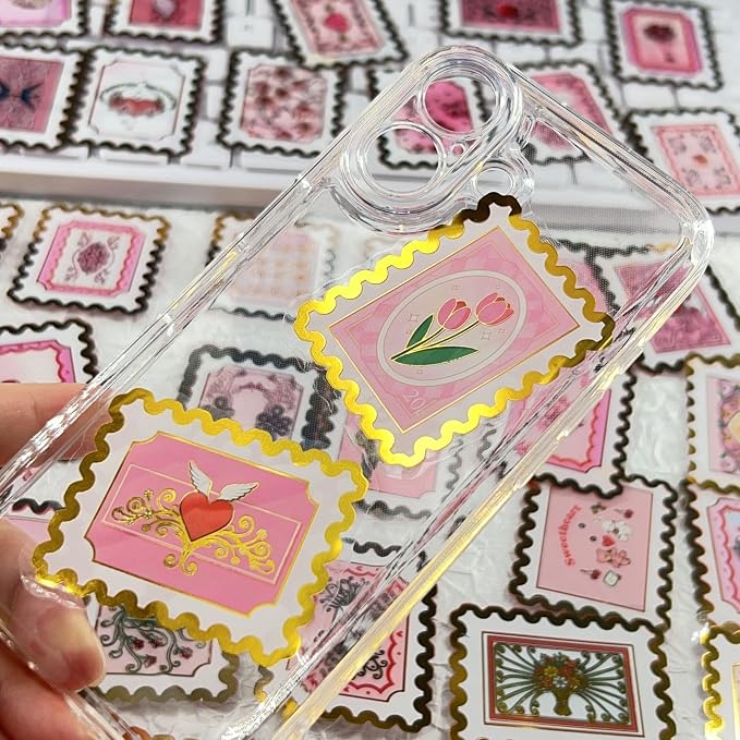 50 PCS Cartoon love stamps Stickers Aesthetic PET Stickers Gold Stamp Decal - Image 4