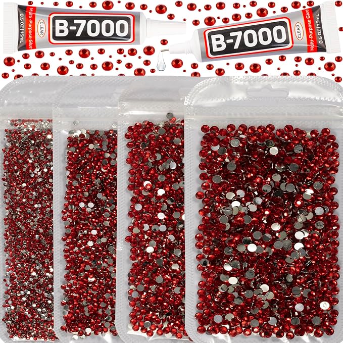 30200Pcs Red Rhinestones for Bedazzling, Siam Mixed Sized 2-5mm Flatback Gems by Worthofbest