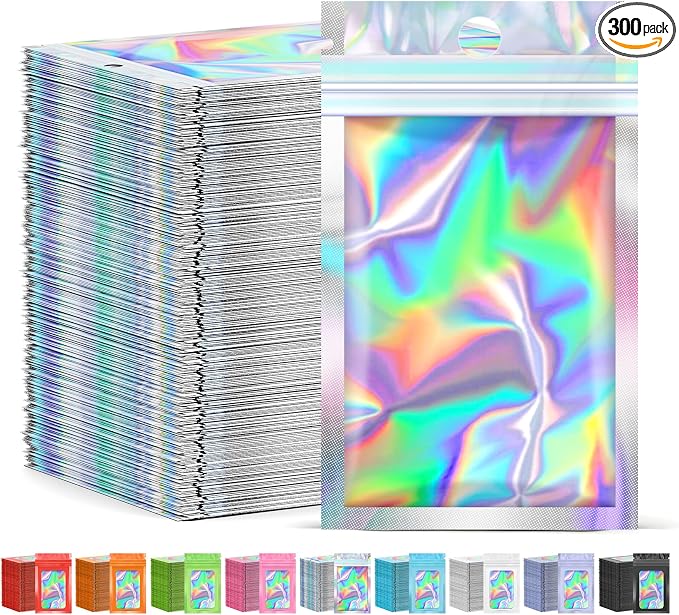 JETMORE 300 Pcs 5.5x7.9in Mylar Bags, Smell Proof Bags Foil Pouch, Holographic by Jetmore
