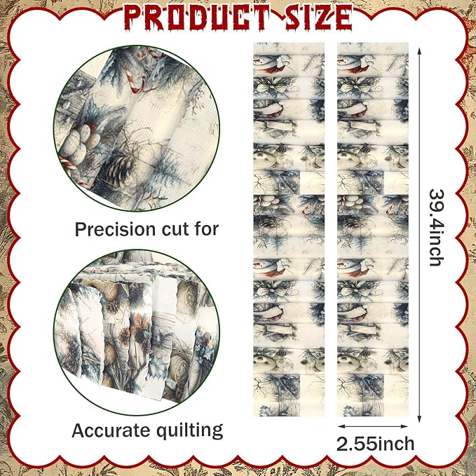 Hosuly 40 Pcs Vintage Christmas Fabric Roll Rustic Christmas Winter Jelly - Image 2
