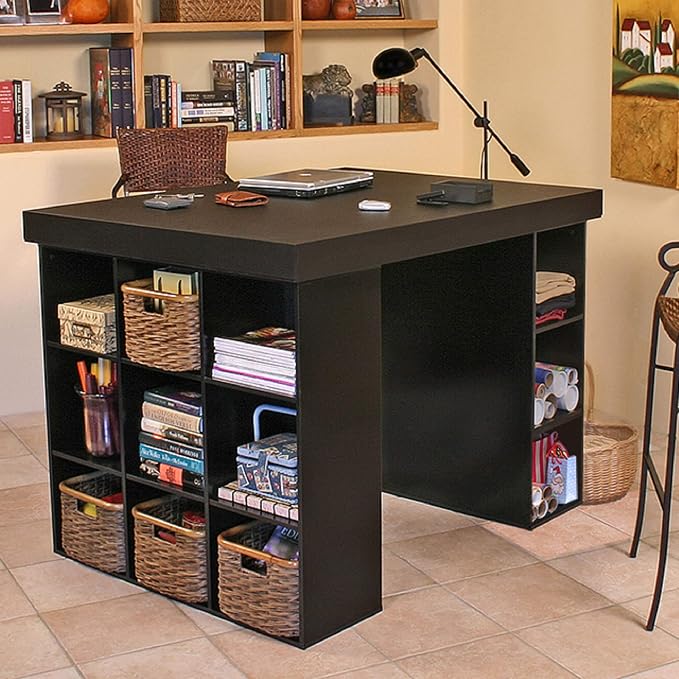 Project Center Desk with Bookcase and 3 Bin Cabinet-Black by VentureHorizon