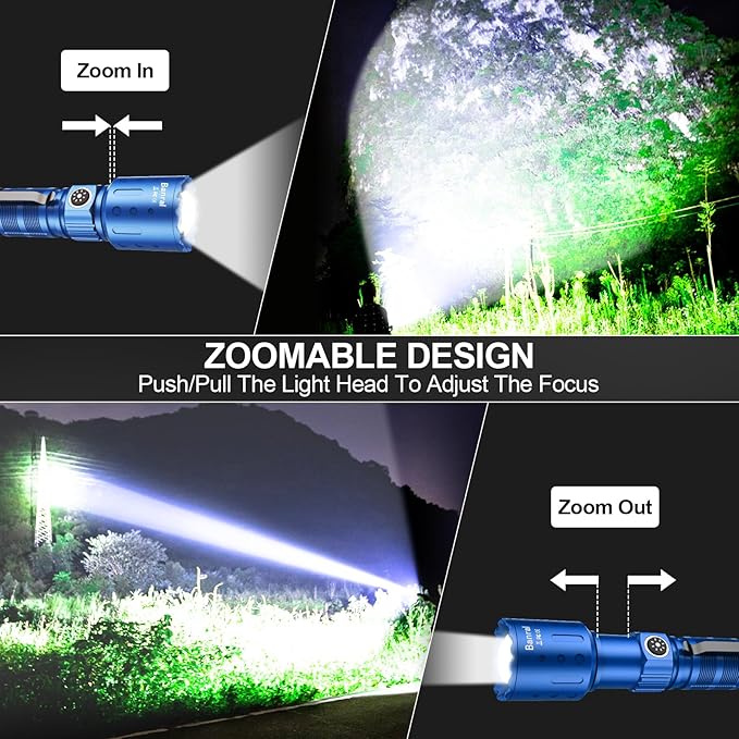 Flashlights High Lumens Rechargeable, Super Bright Long Range Small Powerful Flashlight, 6 Modes LED Tactical Pocket Waterproof Flash Light for Home Emergency (2, Blue)