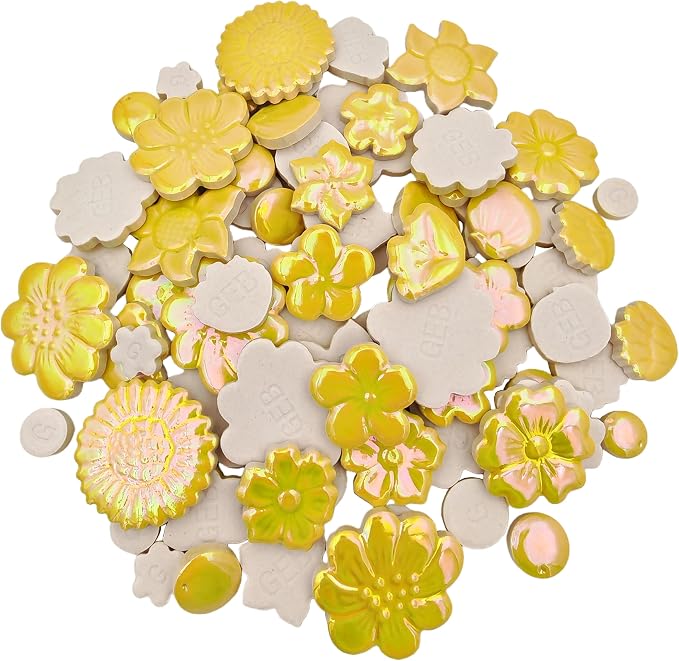 500g/1.1lb Ceramic Mosaic Tiles Mixed Shapes of Flowers, Mushrooms - Image 2