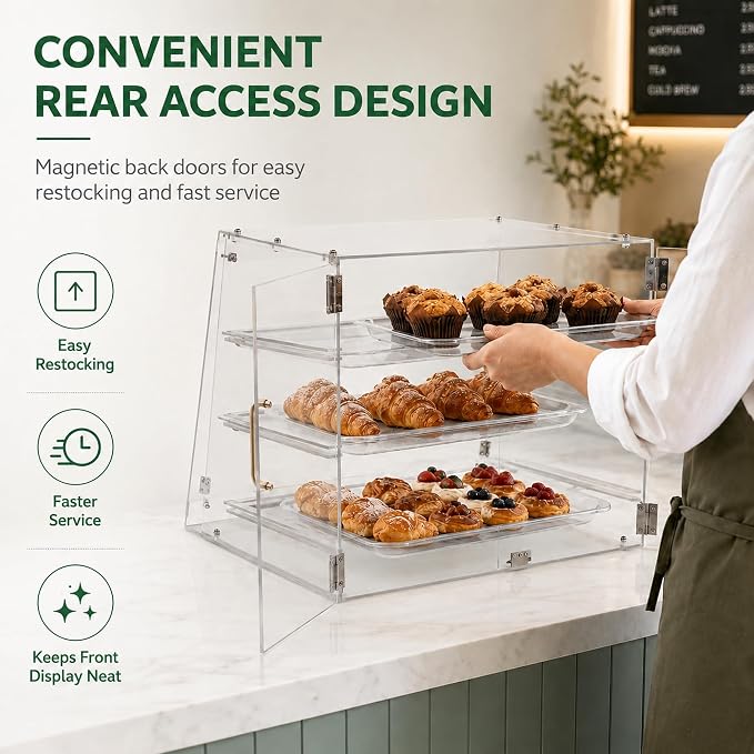 YBSVO 3-Tier Commercial Bakery Display Case | Countertop Pastry Showcase - Image 7