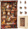 Animal Cozy Bookshelf Puzzles Adults Gifts Wooden 200 Pieces 13.4 * 8.5in by Jollitot