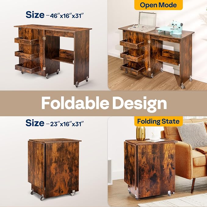 VIVOHOME Folding Sewing Table for Sewing Machine, Sewing Desk - Image 3