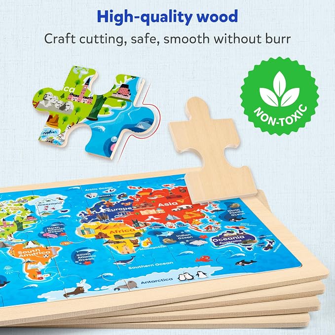 SYNARRY Large US World Earth Solar System Wooden Puzzles - Image 4