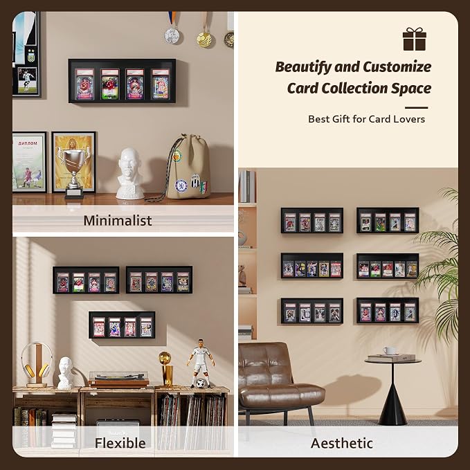 Emfogo Card Display Case, Trading Card Display Frame Wall Mount, Wooden - Image 6