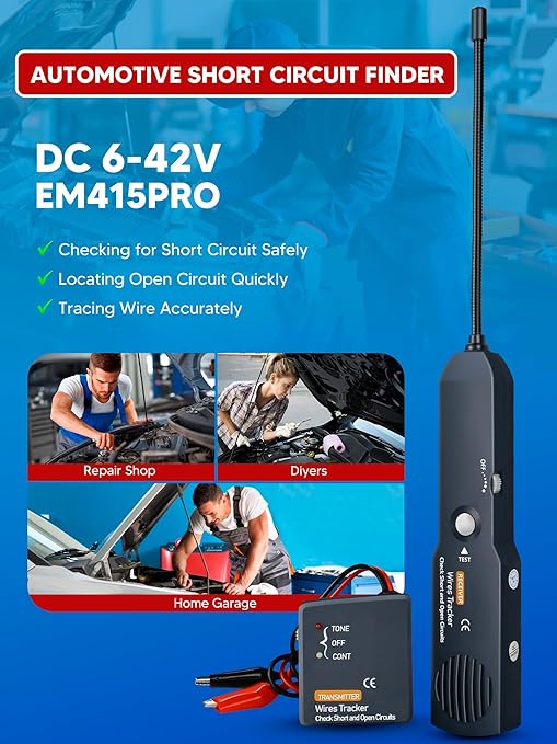 Circuit Tracer, Automotive Short Circuit Finder, Wire Tracer, Automotive Short and Open Finder Repair Tool EM415PRO DC 6-42V