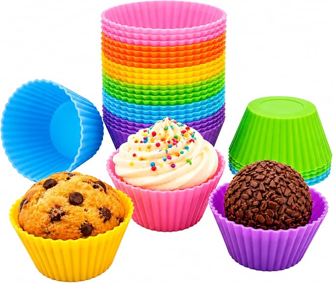 Mini Silicone Muffin Cups, 24 Pack Reusable Cupcake Molds, Plum Blossom | by Bakebaking